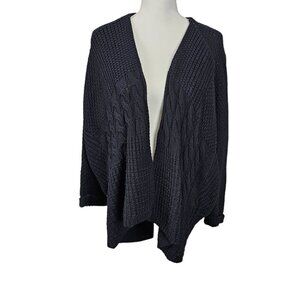 Sam Edelman Chunky Wool Blend Open Front Black Cardigan Sweater